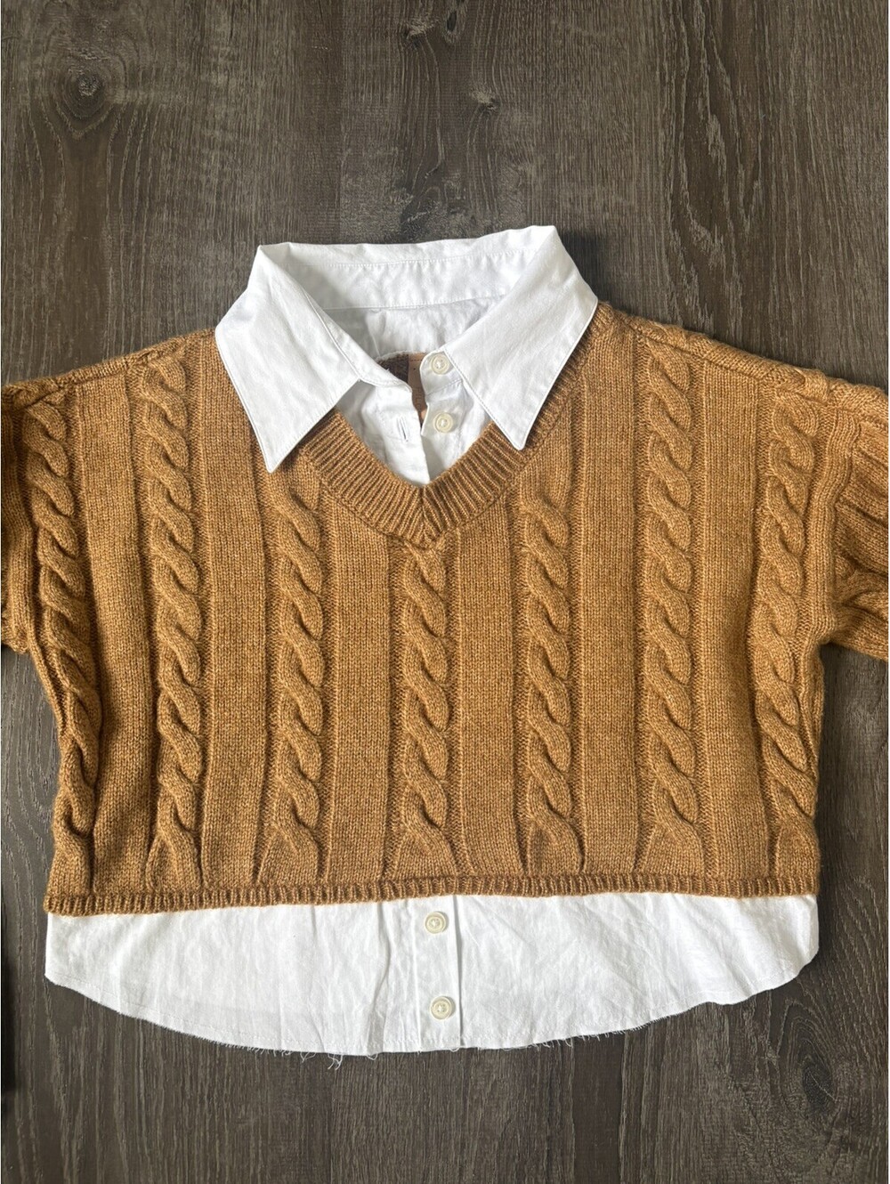 Anthropologie Pilcro Cable Knit Twofer Sweater Womens Small Brown Cotton Cropped - Picture 7 of 9